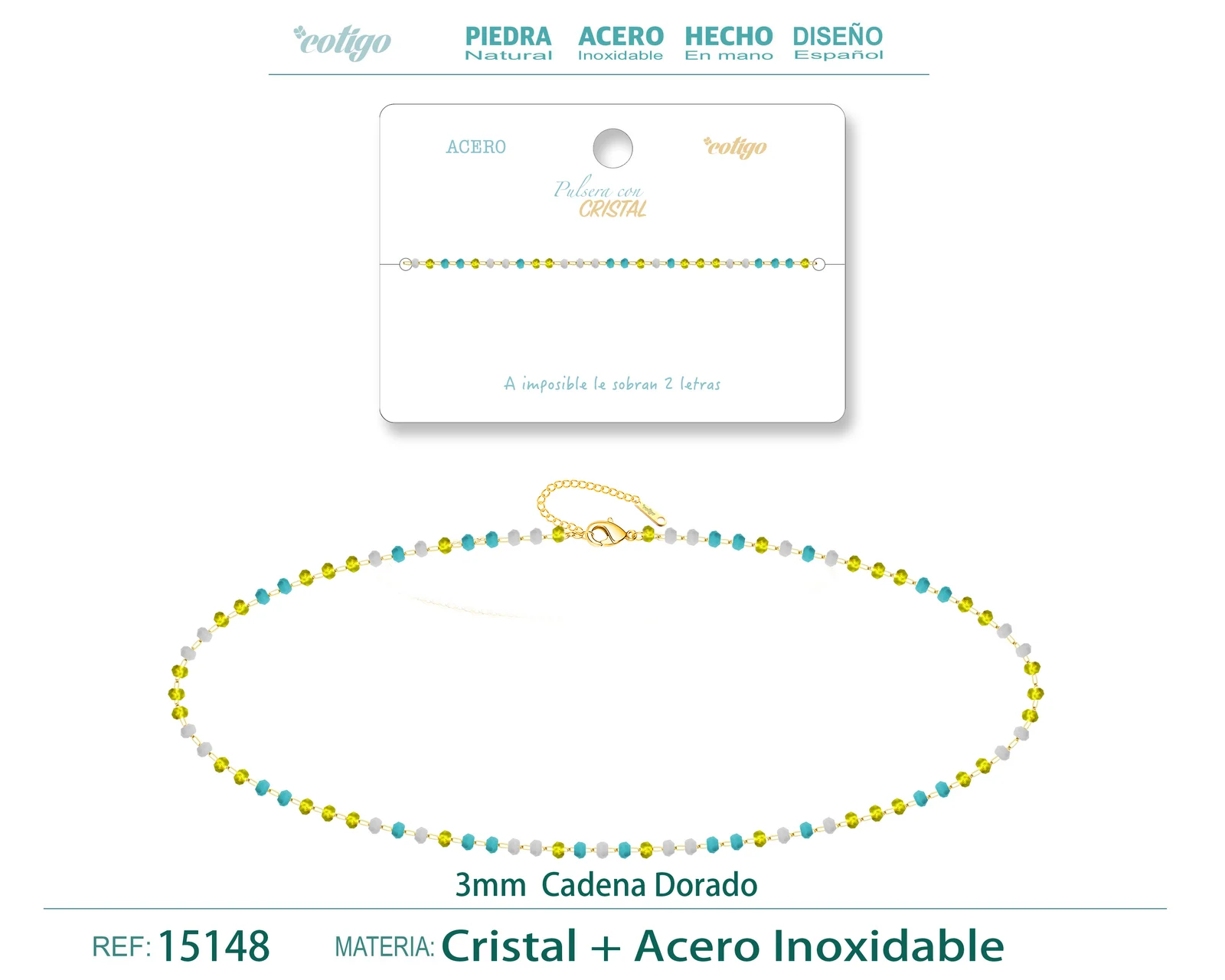 PULSERA ACERO COLOR DORADO CON BOLA CRISTA