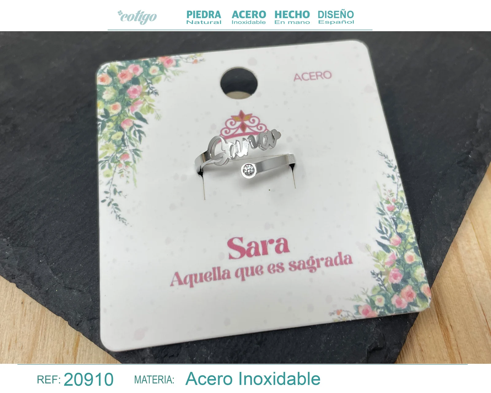 ANILLO NOMBRE SARA ACERO COLOR PLATEADO