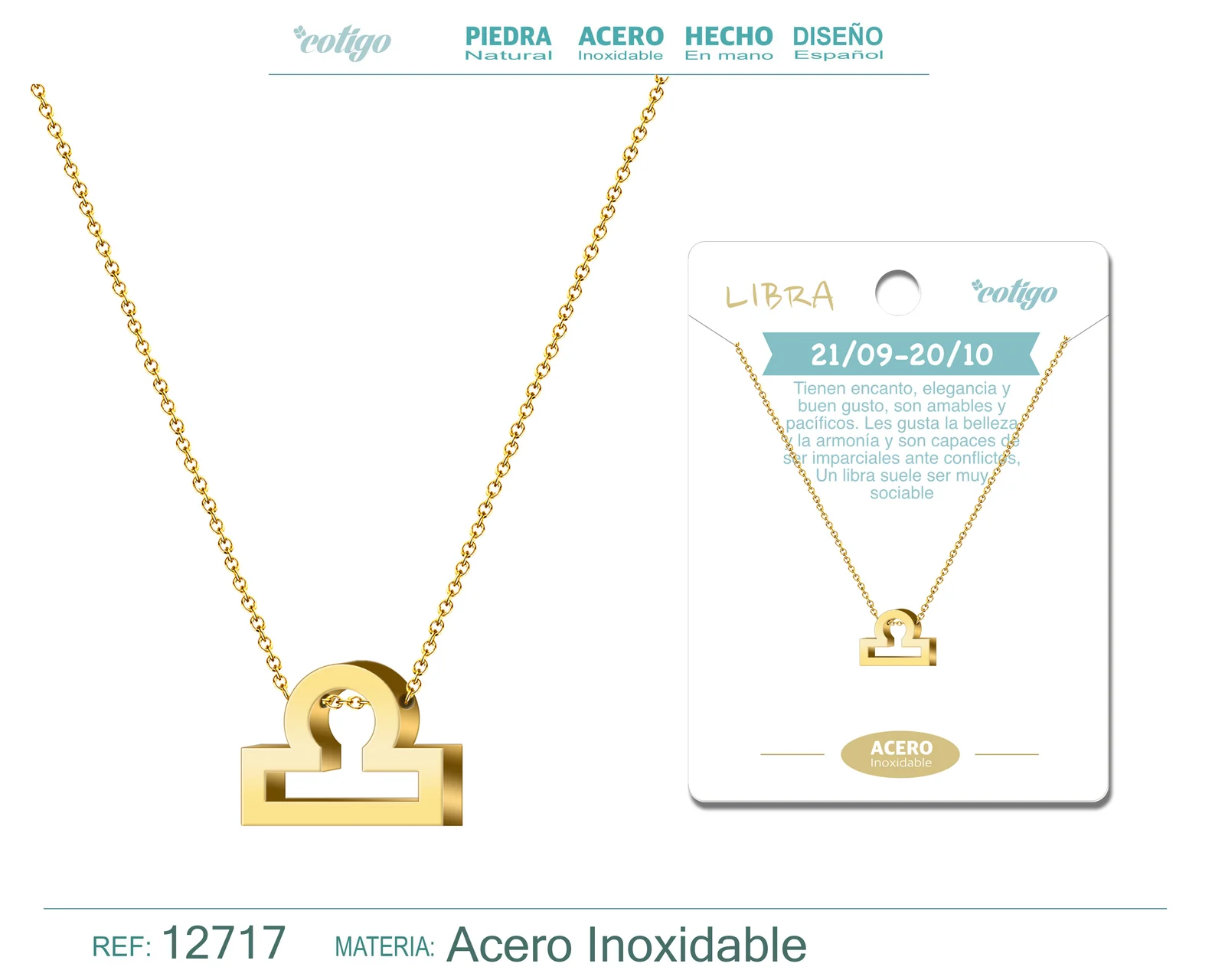 COLLAR ACERO CON ZODIACO LIBRA COLOR DORADO