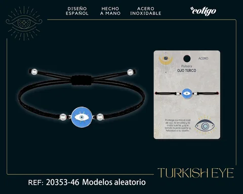 Pulsera Hilo encerado Negro CON OJO TURCO Plateado