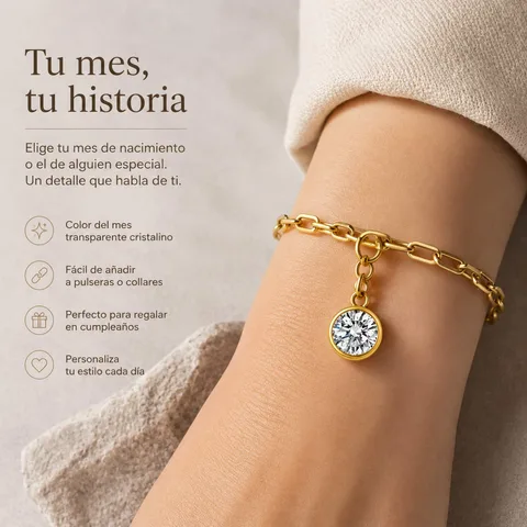 CHARM ACERO DORADO CON PIEDRA NACIMIENTO DE ABRIL-CON CIERRE