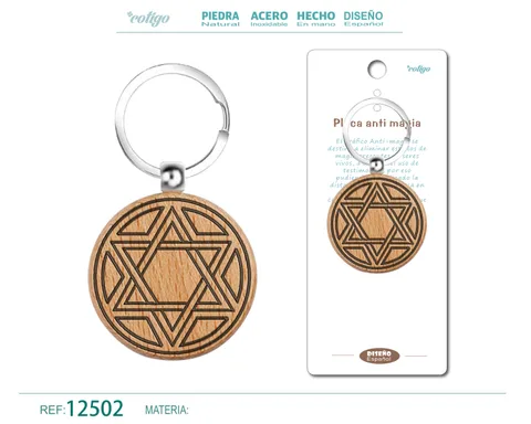 LLAVERO DE MADERA CON PLACA ANTI MAGIA