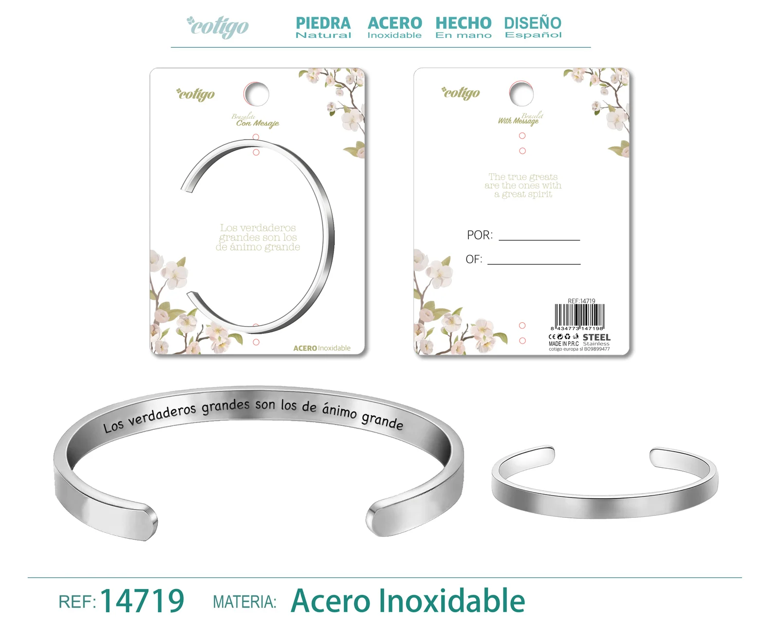 BRAZALETE ACERO CON MENSAJE ESPAÑOL