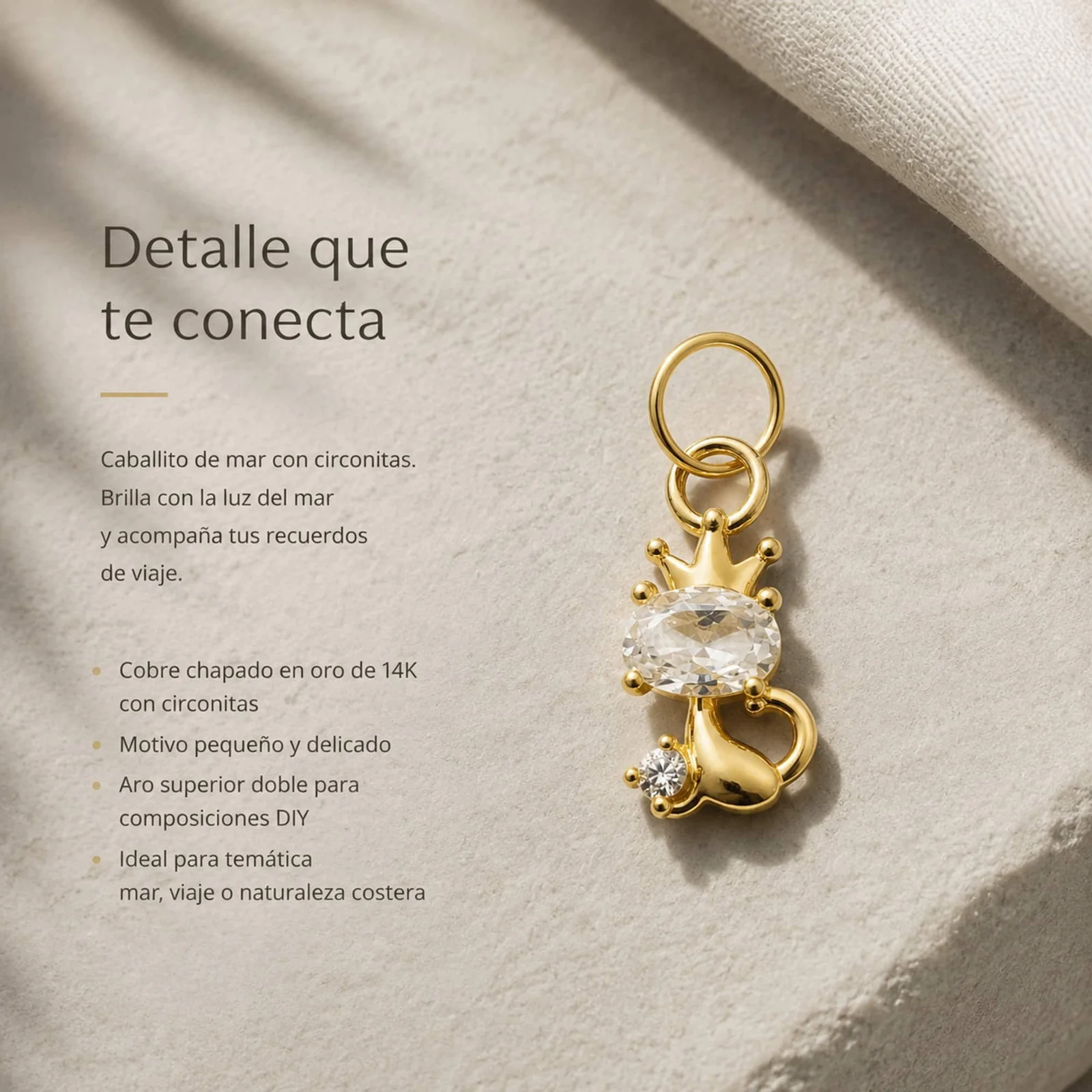 CHARM DE COBRE CHAPADO ORO 14K CON CIRCONITA
