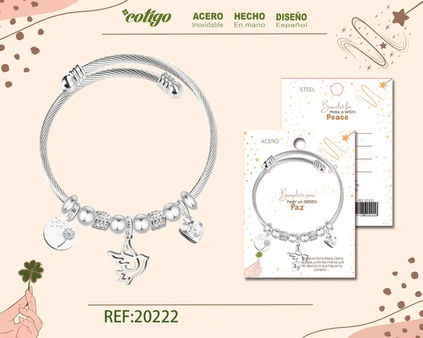 BRAZALETE CON PALOMA ACERO PARA DESEO: AMOR
