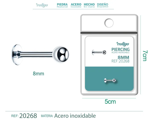 PIRERCING ACERO ANTIALERGICO COLOR PLATEADO