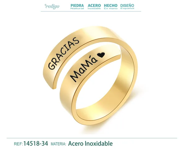 Anillo Acero con Mensaje Español Dorado