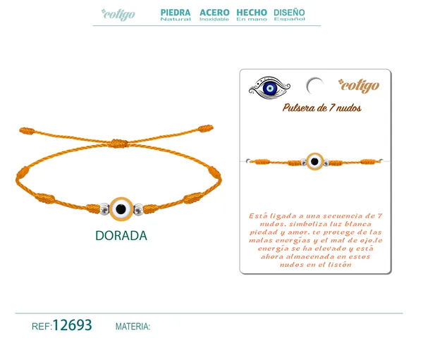 PULSERA 7 NUDOS DORADO CON OJO TURCO