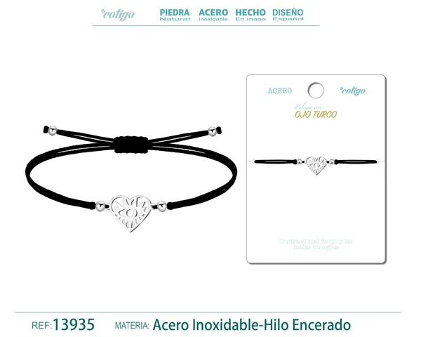 PULSERA OJO TURCO PLATEADO DE HILO EN.NEGRO