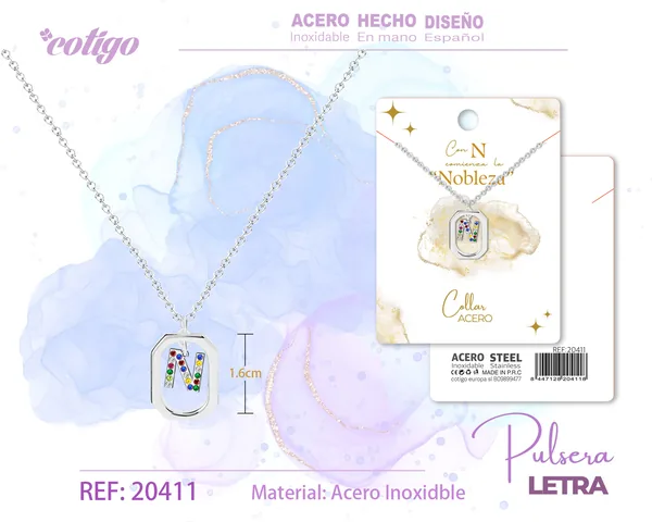COLLAR LETRA N PLATEADO CON CIRCONITAS