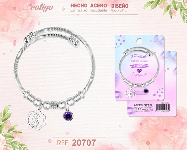 BRAZALETE ACERO PARA MES NACIMIENTO FEBRERO