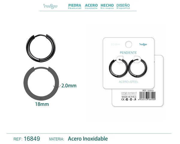 PENDIENTE ARO ACERO 2.0X18 MM NEGRO